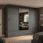 Florence 256cm Sliding Mirror Wardrobe - Grey