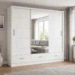 Florence 256cm Sliding Mirror Wardrobe - White