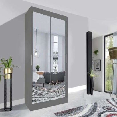 Milan Sliding Mirror Wardrobe - 100cm Grey