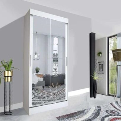 Milan Sliding Mirror Wardrobe - 100cm White