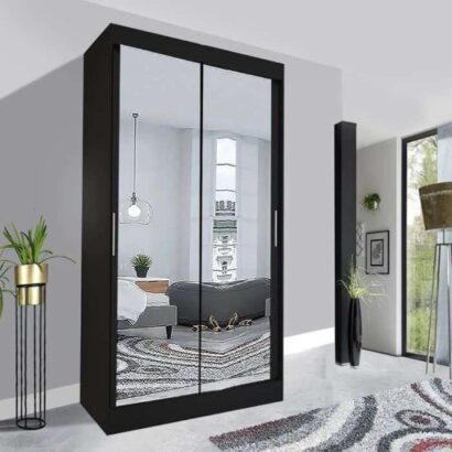 Milan Sliding Mirror Wardrobe - 120cm Black