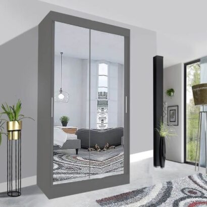 Milan Sliding Mirror Wardrobe - 120cm Grey