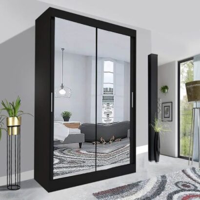 Milan Sliding Mirror Wardrobe - 150cm Black