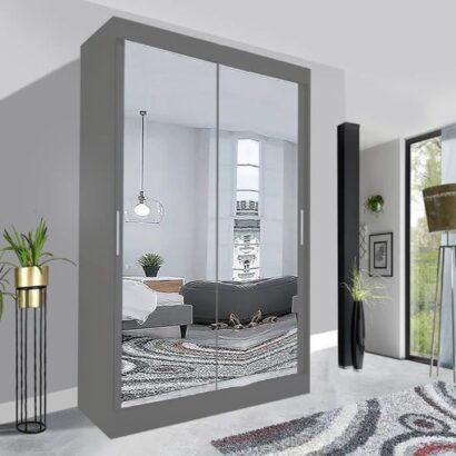 Milan Sliding Mirror Wardrobe - 150cm Grey