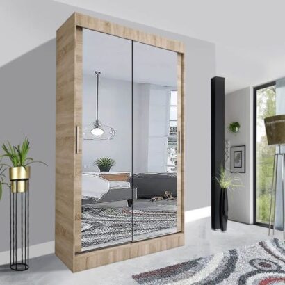 Milan Sliding Mirror Wardrobe - 150cm Oak