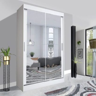 Milan Sliding Mirror Wardrobe - 150cm white