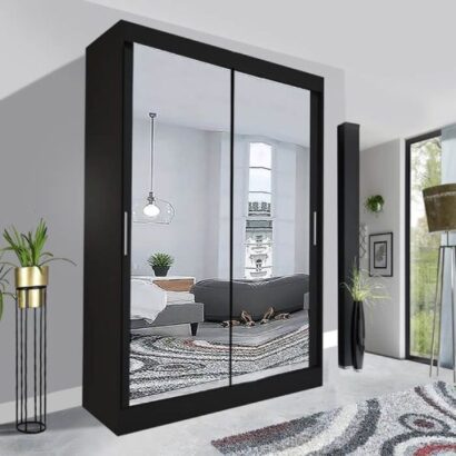 Milan Sliding Mirror Wardrobe - 203cm Black