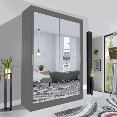 Milan Sliding Mirror Wardrobe - 203cm Grey