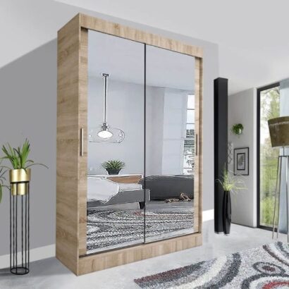 Milan Sliding Mirror Wardrobe - 203cm Oak