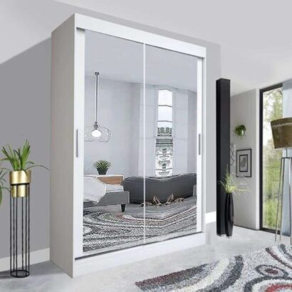 Milan Sliding Mirror Wardrobe - 203cm white