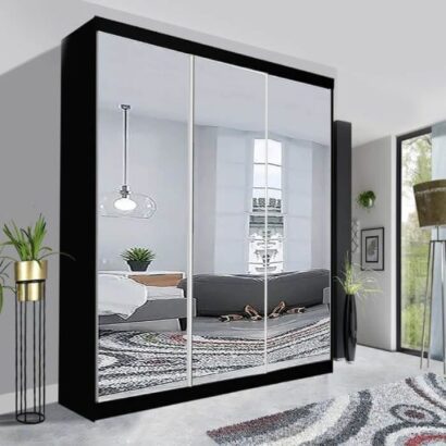 Milan Sliding Mirror Wardrobe - 250cm Black