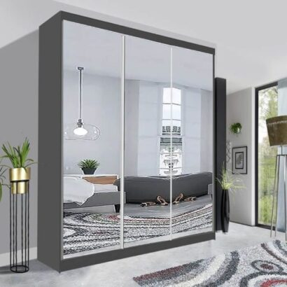 Milan Sliding Mirror Wardrobe - 250cm Grey