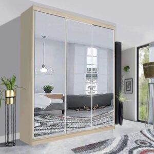 Milan Sliding Mirror Wardrobe - 250cm Oak