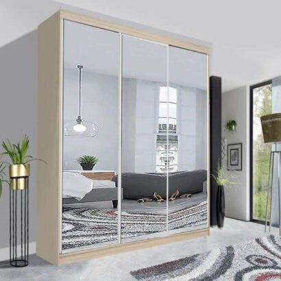 Milan Sliding Mirror Wardrobe - 250cm Oak