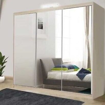 Milan Sliding Mirror Wardrobe - 250cm White