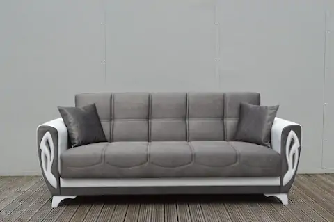 Deep Tufted Sofa Light Grey Velvet Glam Living Room Furniture - UK