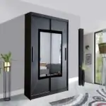 Venice-Sliding-150cm Mirror-Door-Wardrobe- Black 203cm - UK