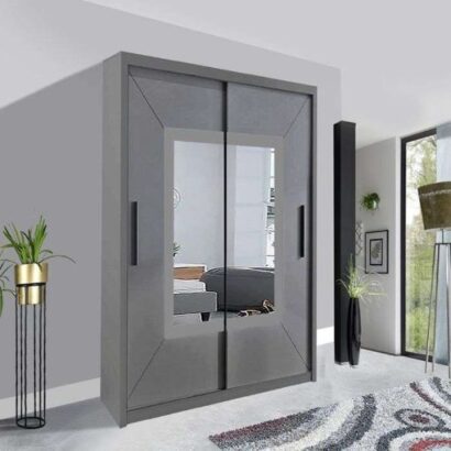 Venice-Sliding-Mirror-Door-Wardrobe-150cm-Grey