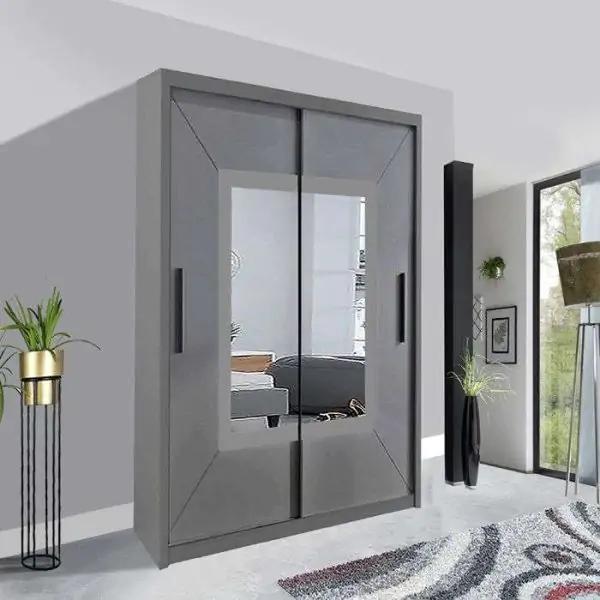 Venice-Sliding-Mirror-Door-Wardrobe-150cm-Grey - UK