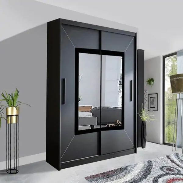Venice-Sliding-Mirror-Door-Wardrobe Black- UK