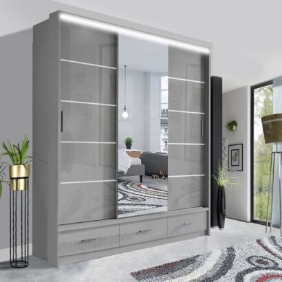 3 DRAWERS HIGH GLOSS GREY FLORENCE WARDROBE FOR SALE IN UK