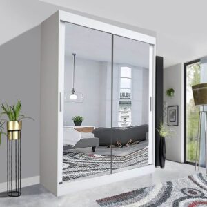 Milan wardrobe full mirror with sliding door 203cm White sale in UK