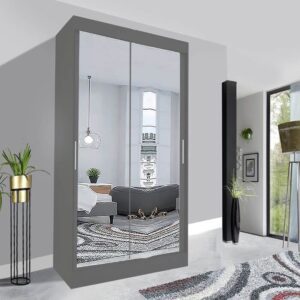 Milan wardrobe full mirror with sliding door 120cm Grey sale in UK