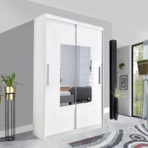 Venice Sliding door white wardrobe with center mirror 180cm sale in UK