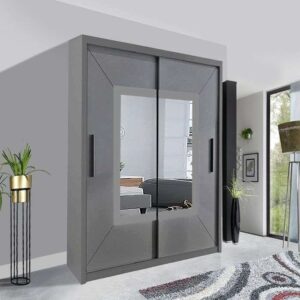 Venice Sliding door grey wardrobe with center mirror 203cm sale in UK