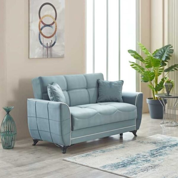 Light Blue 2 Seater Sofa Bed with Storage - UK Made