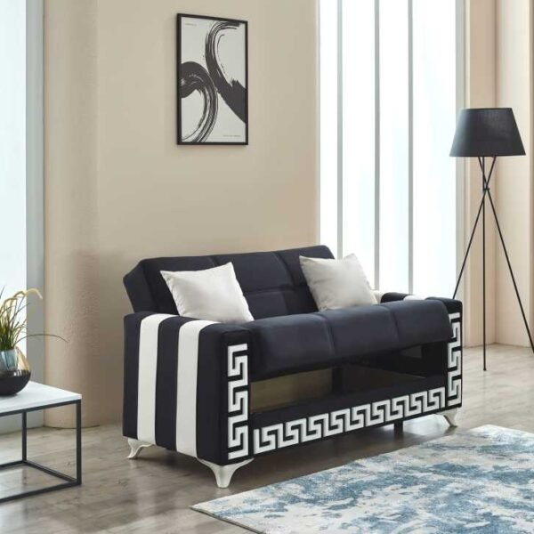 2 Seater Black And White Verona Sofa Bed in modern living room - UK