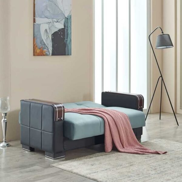 Blue Arte Sofa Bed | Ultimate UK-Made Comfort & Style Blue Arte 2-seater sofa bed opened as bed in modern UK design