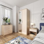 3 Piece Bedroom Set Including Mirrored Wardrobe
