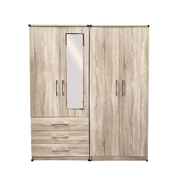 4 Door 2 drawers Wooden Mirrored Wardrobe