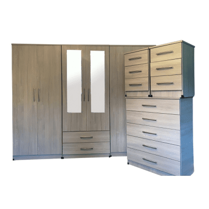 6 Door Mirrored Bedroom Wardrobe Set