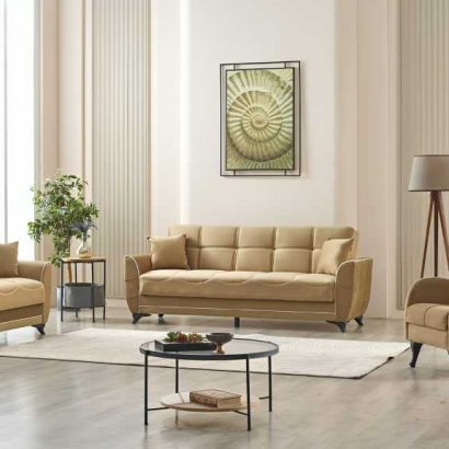 Armchair, 2 Seater Sofa and 3 Seater Sofa Bed Beige