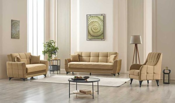 Armchair, 2 Seater Sofa and 3 Seater Sofa Bed Beige