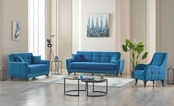 Armchair, 2 Seater Sofa and 3 Seater Sofa Bed Blue