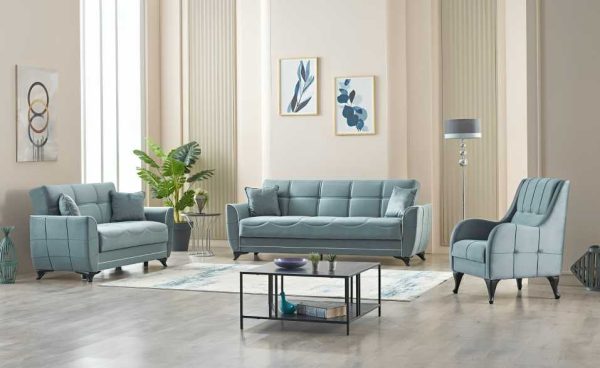 Armchair 2 Seater Sofa and 3 Seater Sofa Bed Light Blue