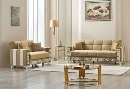 Beige and white Verona sofa bed set in modern UK living room