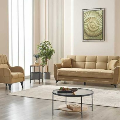 Armchair 3 Seater Sofa Bed Beige