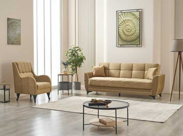 Armchair 3 Seater Sofa Bed Beige