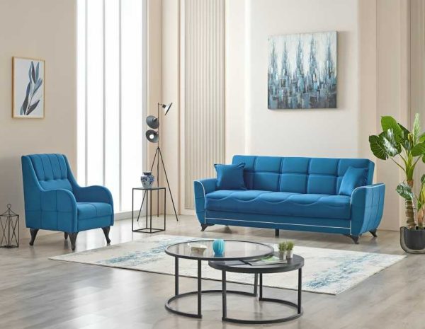 Armchair 3 Seater Sofa Bed Blue