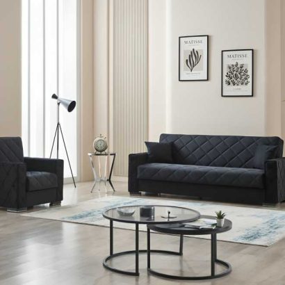 Armchair and 3 Seater Hegel Bed Sofa Black