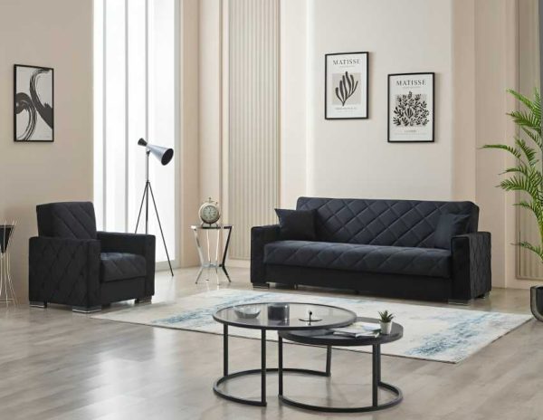 Armchair and 3 Seater Hegel Bed Sofa Black