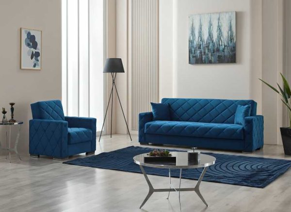 Armchair and 3 Seater Hegel Sofa Bed Blue