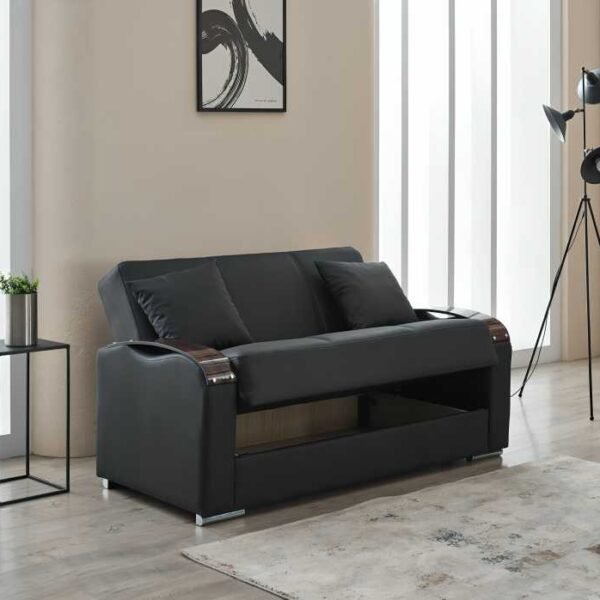 Esila Black Leather 2 Seater Sofa Bed | UK-Made - Black