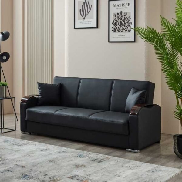 Esila black leather 3 Seater sofa bed in UK Made - Black