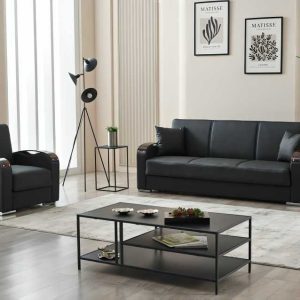 Esila black leather sofa bed 2