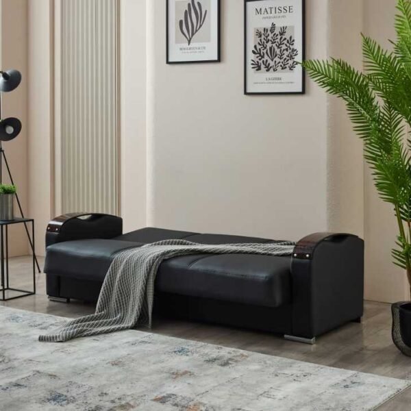 Esila black leather 3 seater sofa bed - UK